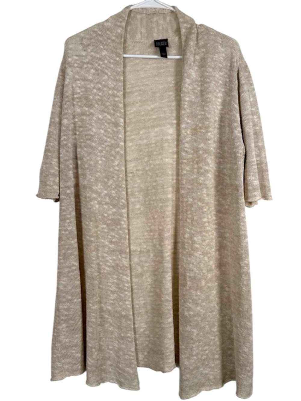 Eileen Fisher Linen Blend Open Front Cardigan Women’s Large Cream Beige Duster